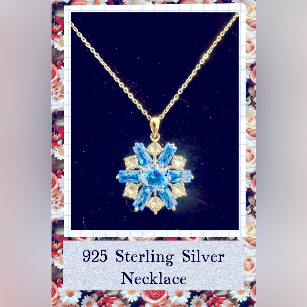 925 Sterling Silver Necklace with Crystals + 18+2 inch Chain